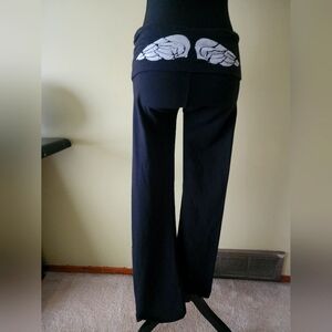 Victoria's Secret Black Straight Leg Yoga Pants Sequined Angel Wings
